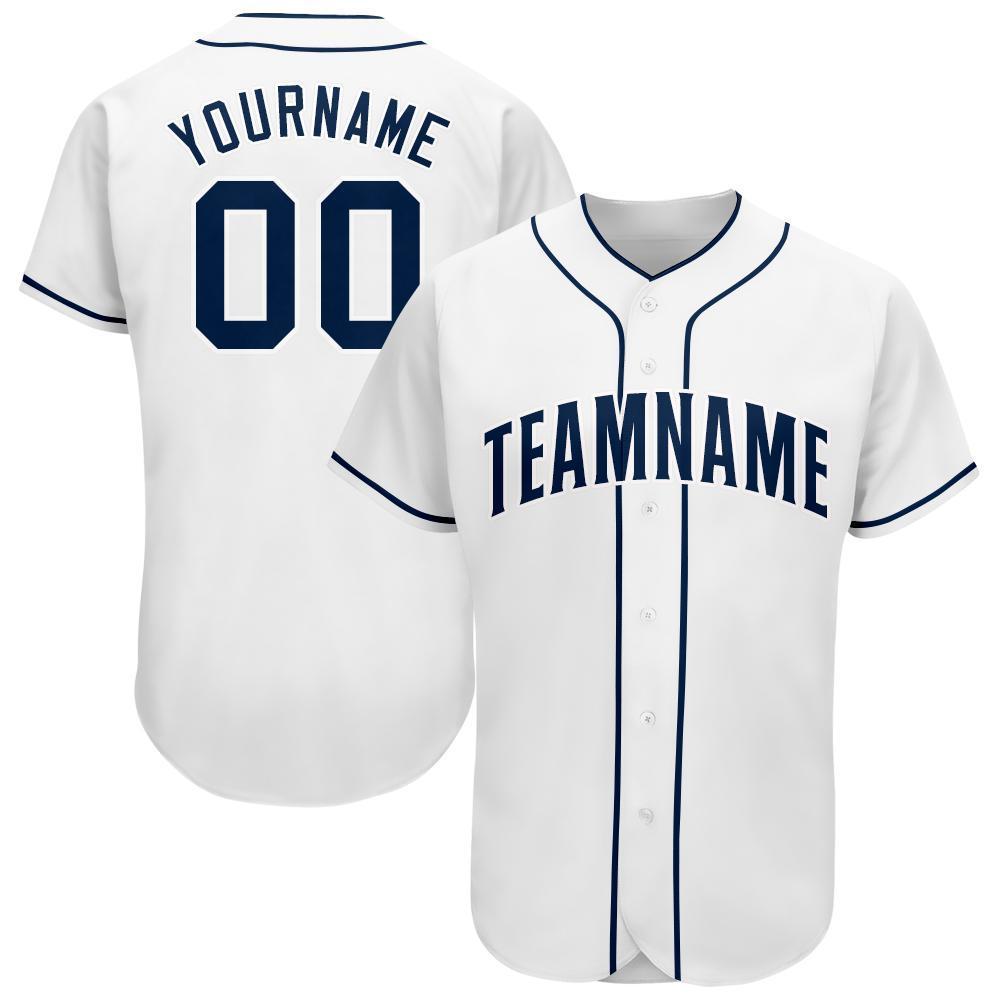 Custom White Navy Baseball Jersey - Main View