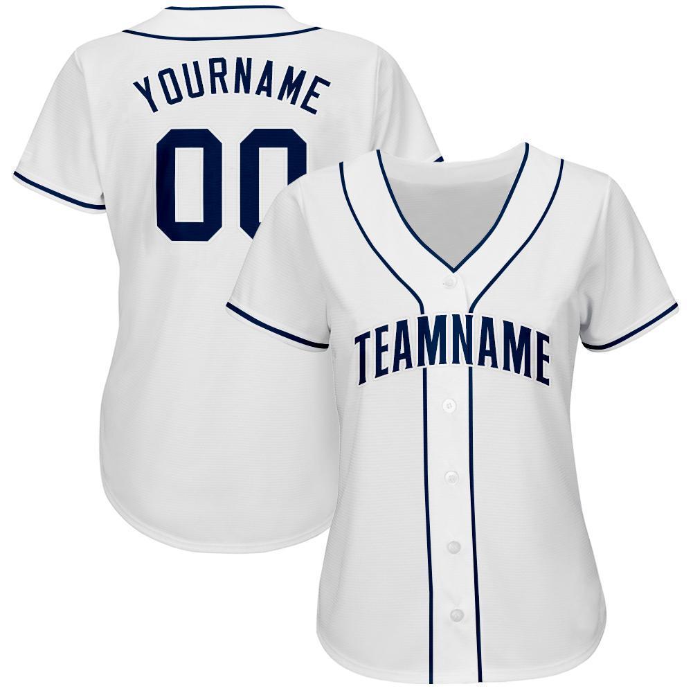 Custom White Navy Baseball Jersey view 3