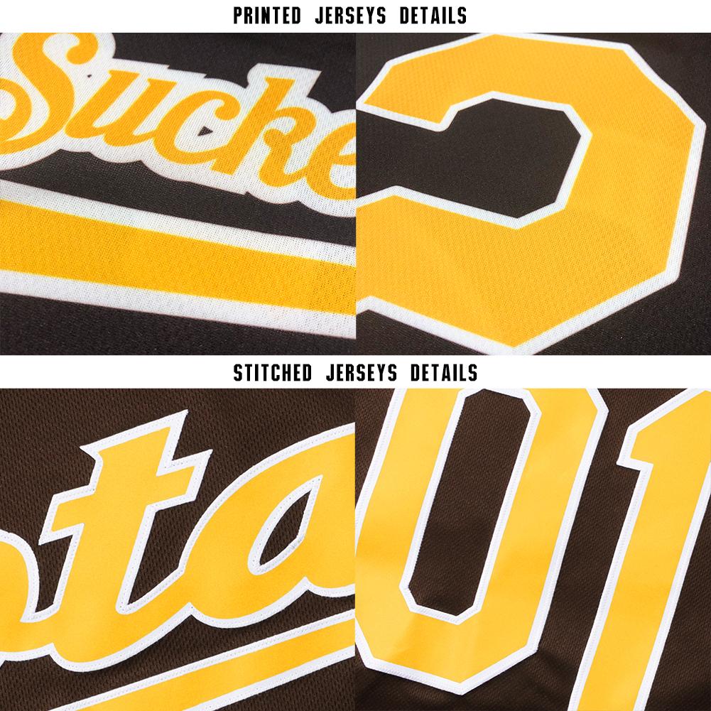 Custom Brown Gold-White Baseball Jersey view 6