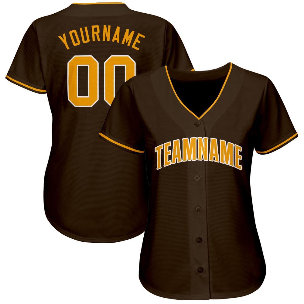 Custom Brown Gold-White Baseball Jersey view 2