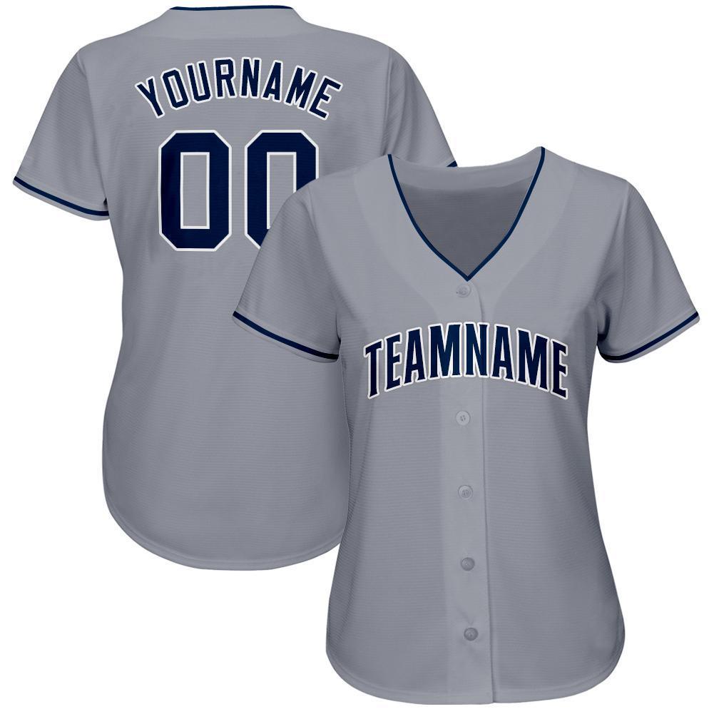Custom Gray Navy-White Baseball Jersey view 2