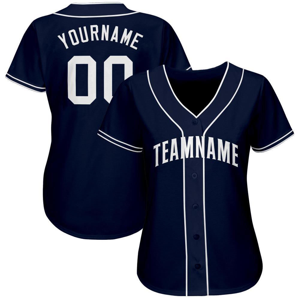 Custom Navy White Baseball Jersey view 2