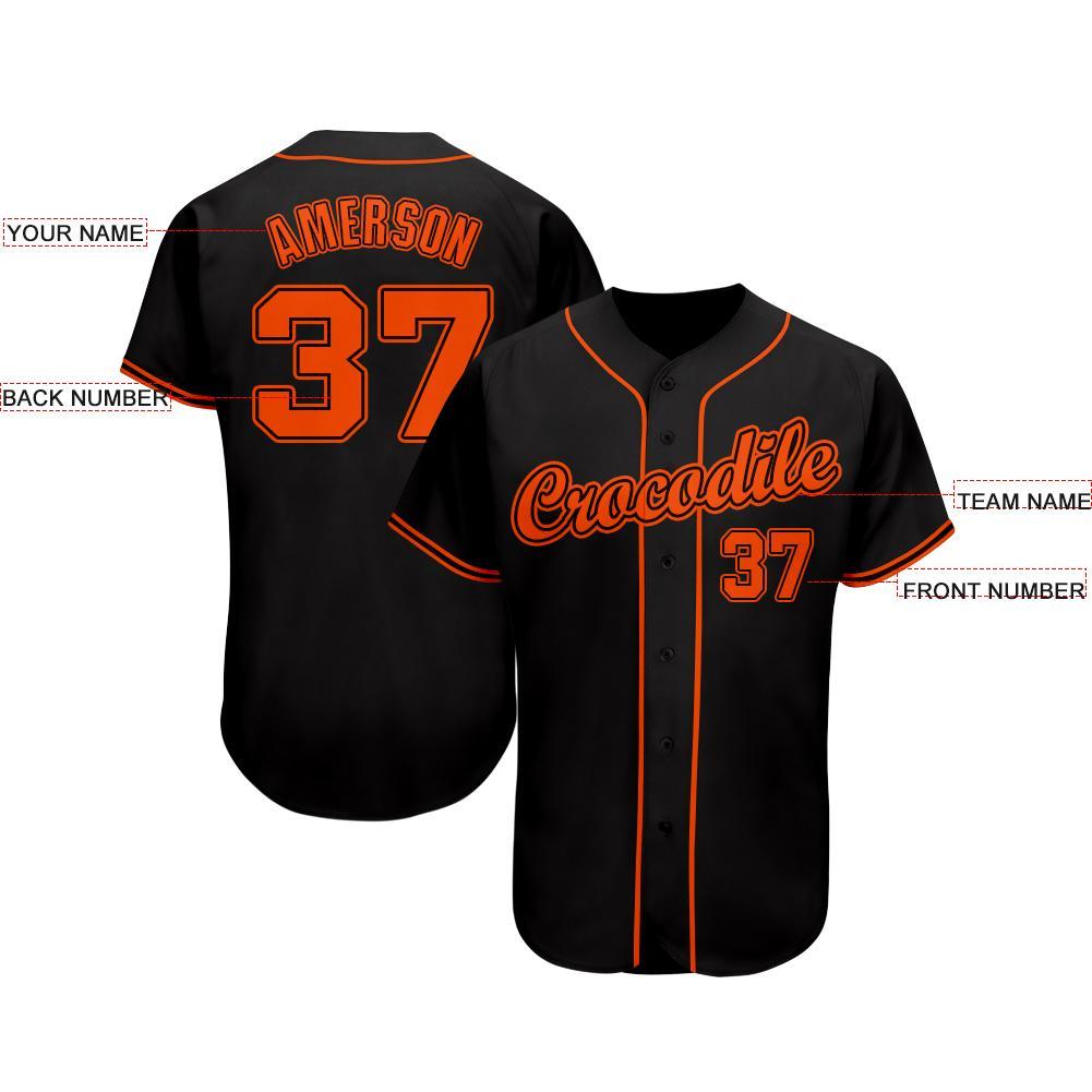 Custom Black Orange Baseball Jersey view 3