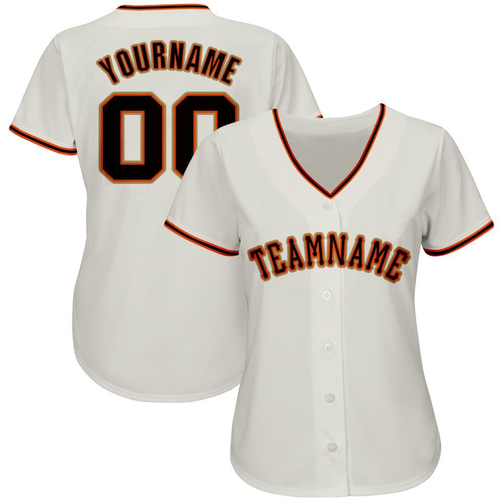 Custom Cream Black Orange-Old Gold Baseball Jersey view 3