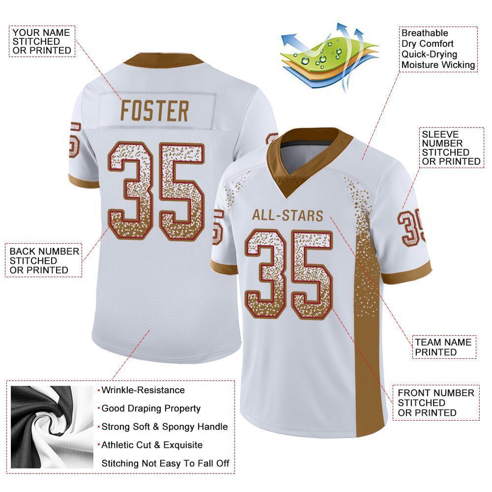 Custom White Old Gold-Red Drift Fashion Football Jersey view 3
