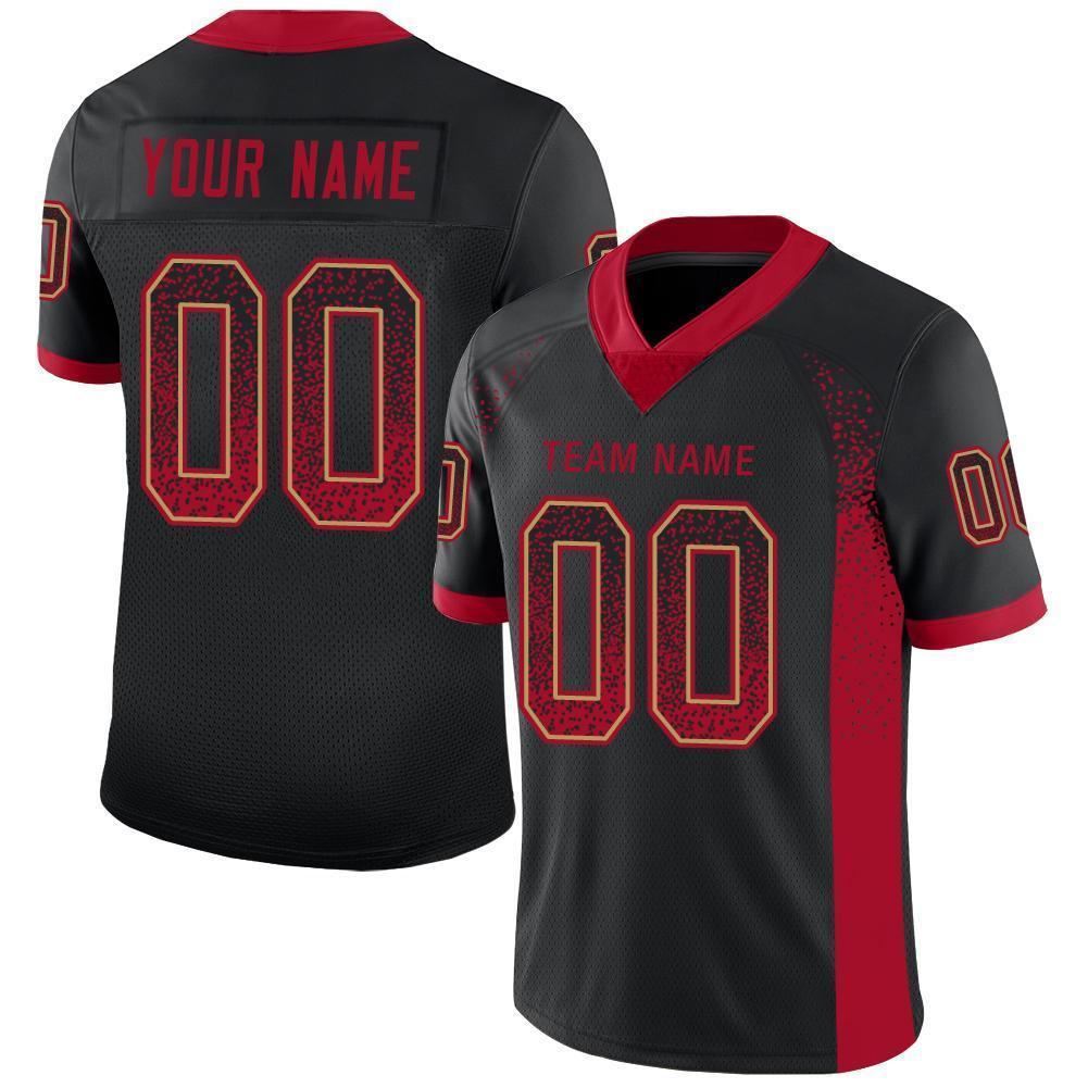 Custom Black Red-Old Gold Drift Fashion Football Jersey - Main View
