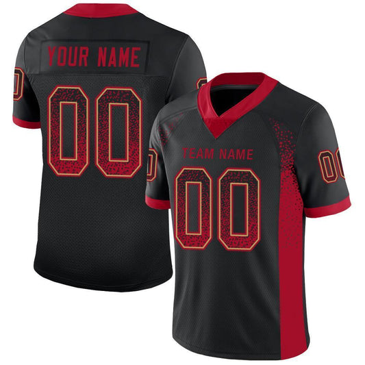 Custom Black Red-Old Gold Drift Fashion Football Jersey - Main View
