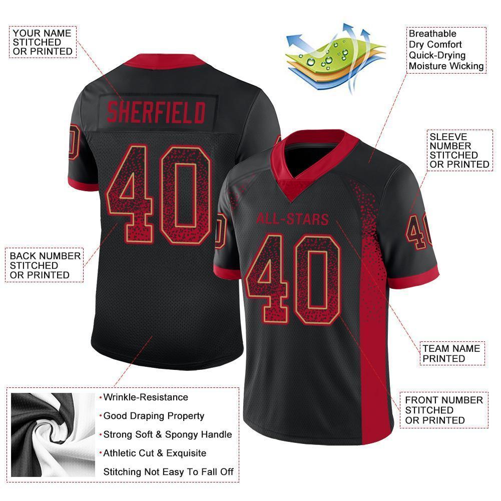 Custom Black Red-Old Gold Drift Fashion Football Jersey view 3