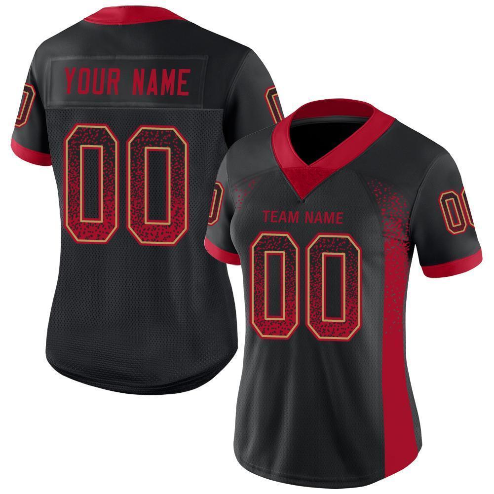 Custom Black Red-Old Gold Drift Fashion Football Jersey view 2