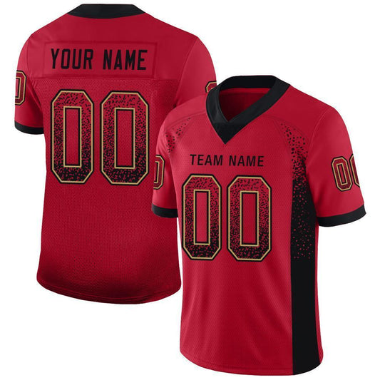 Custom Red Black-Old Gold Drift Fashion Football Jersey - Main View