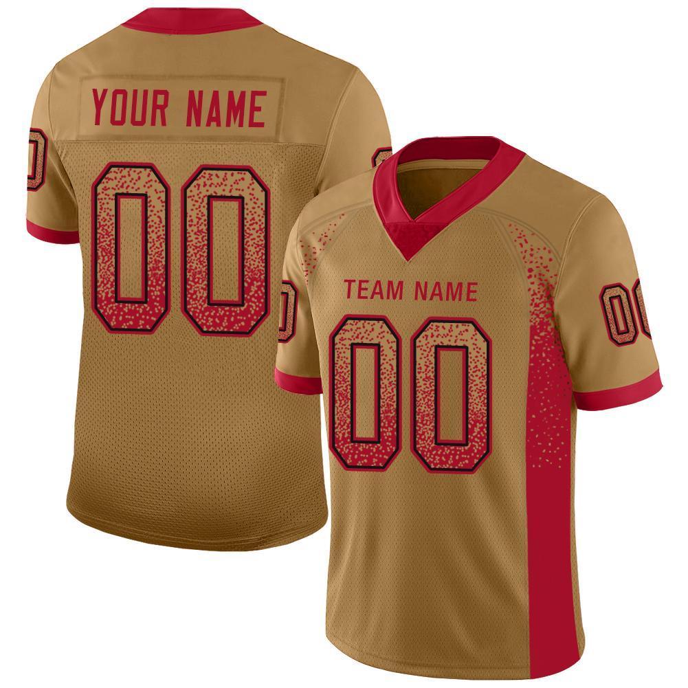 Custom Old Gold Red-Black Drift Fashion Football Jersey - Main View