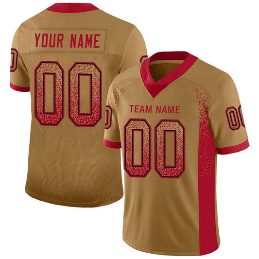 Custom Old Gold Red-Black Drift Fashion Football Jersey - Main View