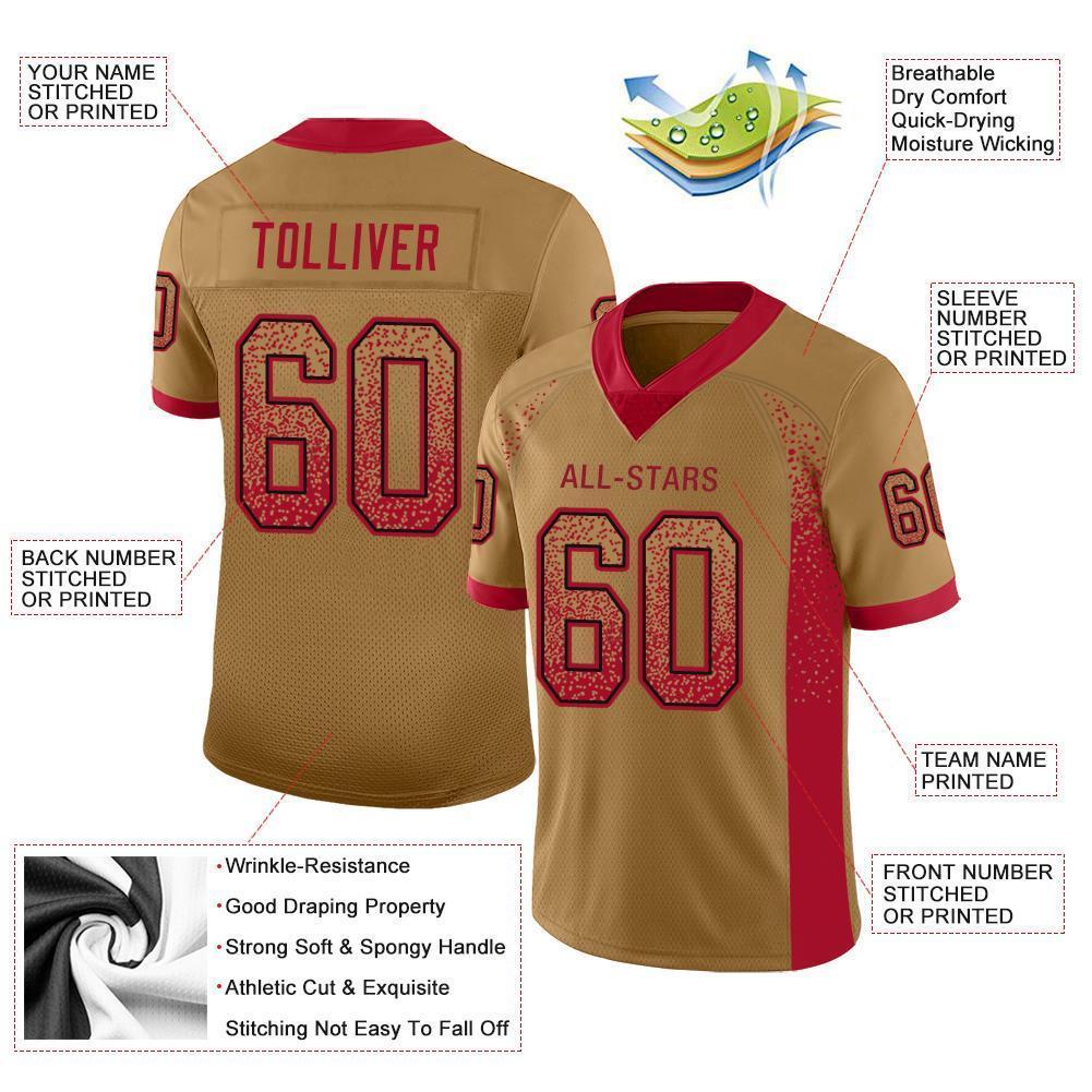Custom Old Gold Red-Black Drift Fashion Football Jersey view 3