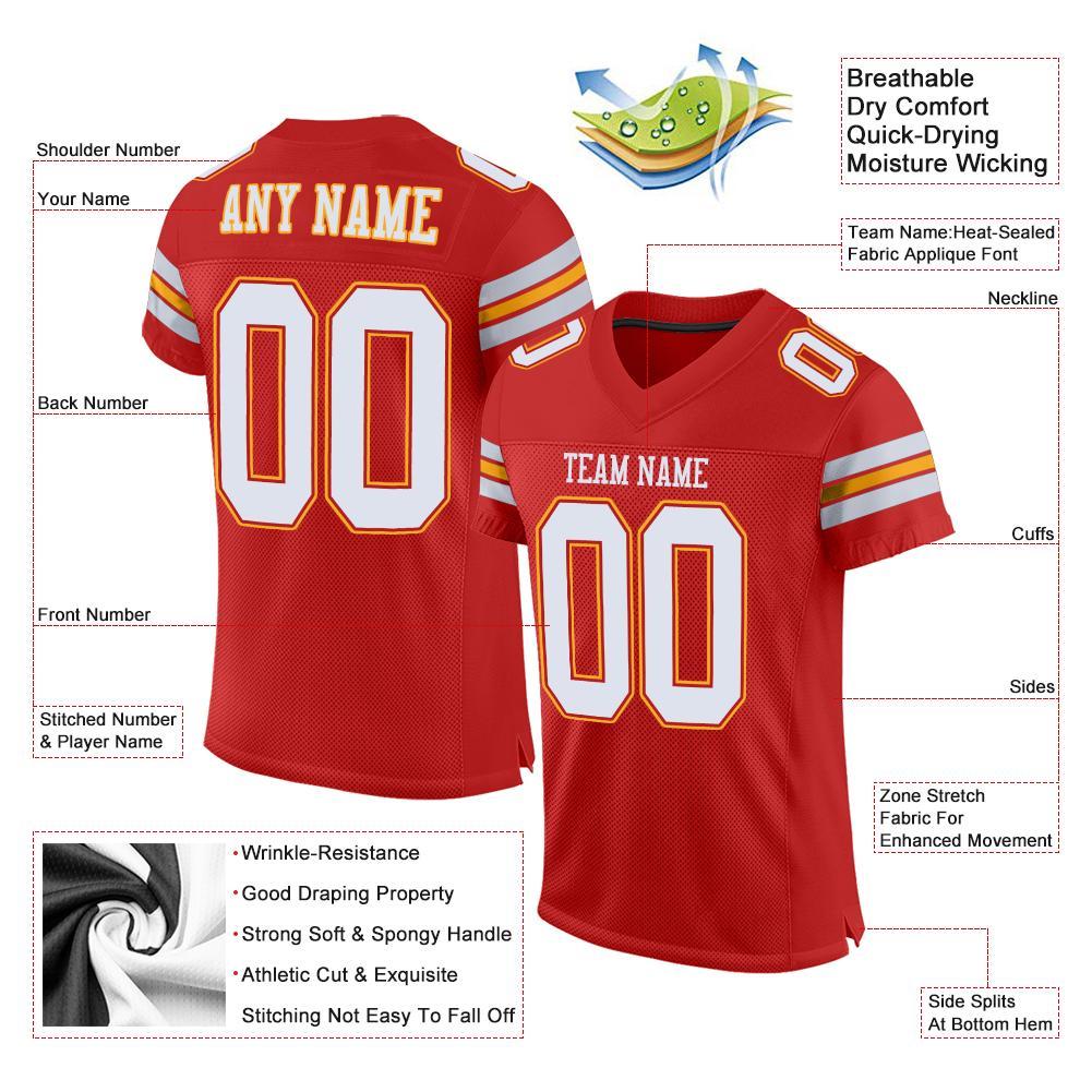 Custom Scarlet White-Gold Mesh Authentic Football Jersey view 5