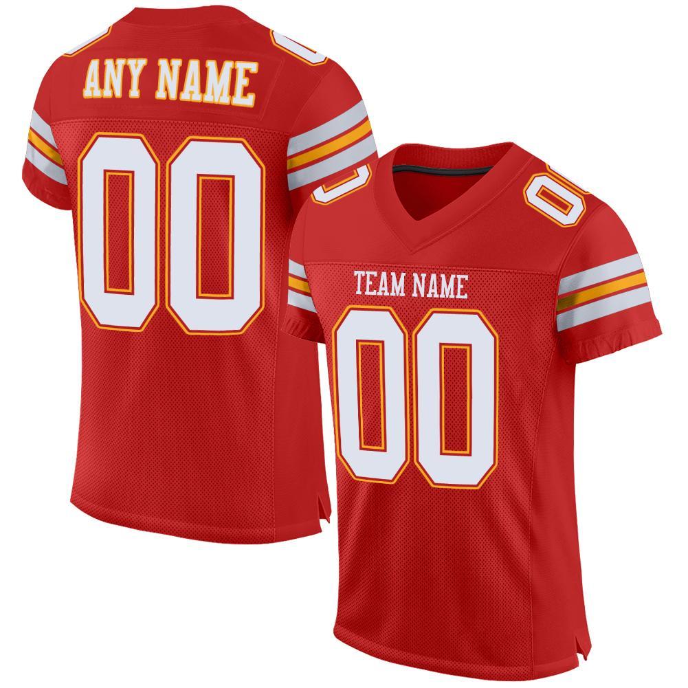 Custom Scarlet White-Gold Mesh Authentic Football Jersey - Main View