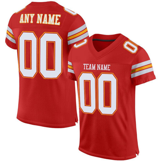 Custom Scarlet White-Gold Mesh Authentic Football Jersey - Main View