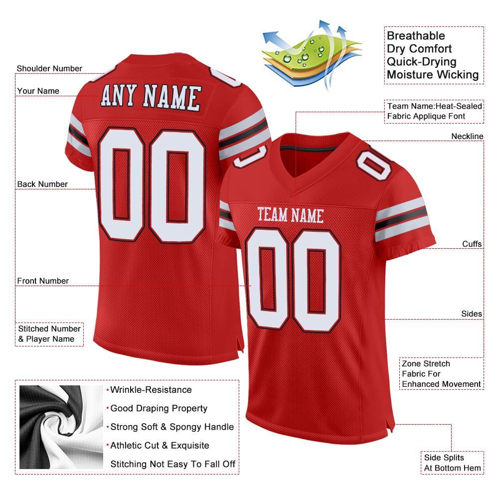 Custom Scarlet White-Black Mesh Authentic Football Jersey view 4