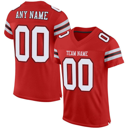 Custom Scarlet White-Black Mesh Authentic Football Jersey - Main View