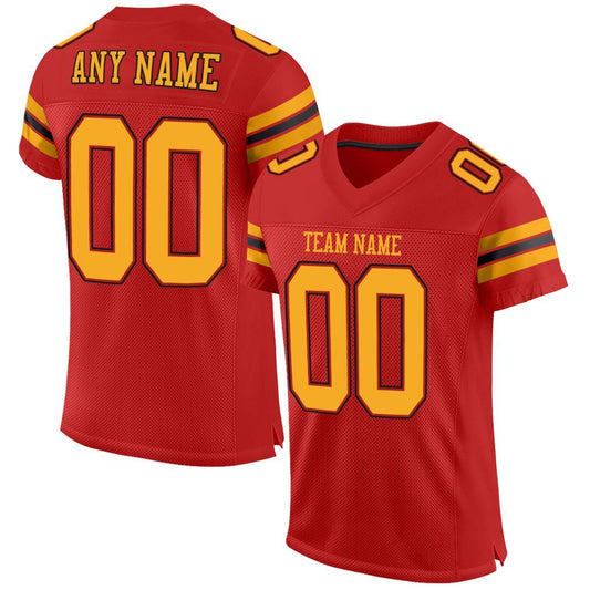 Custom Scarlet Gold-Black Mesh Authentic Football Jersey - Main View