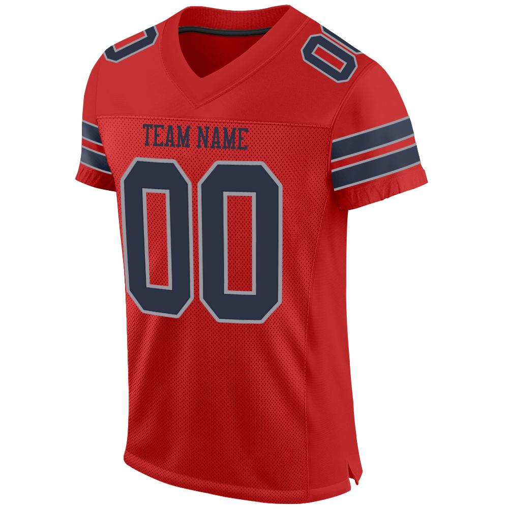 Custom Scarlet Navy-Light Gray Mesh Authentic Football Jersey view 2