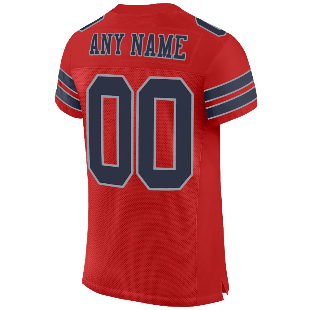 Custom Scarlet Navy-Light Gray Mesh Authentic Football Jersey view 3