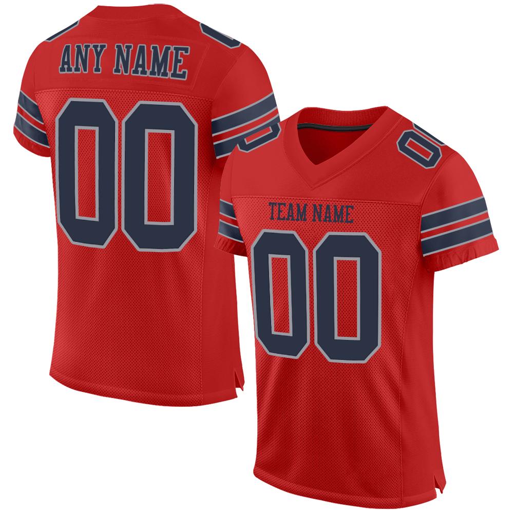 Custom Scarlet Navy-Light Gray Mesh Authentic Football Jersey - Main View