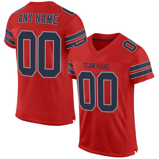 Custom Scarlet Navy-Light Gray Mesh Authentic Football Jersey - Main View