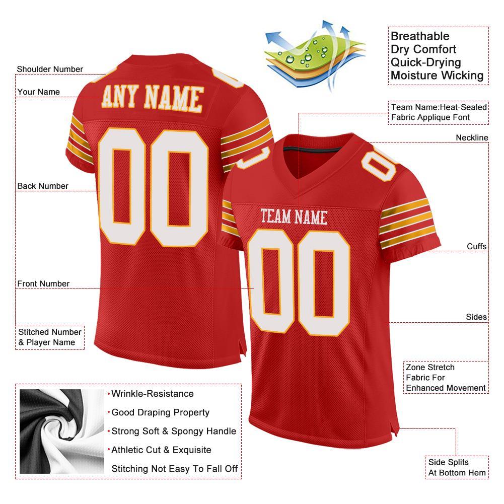 Custom Scarlet White-Gold Mesh Authentic Football Jersey view 4