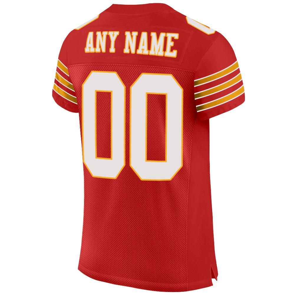 Custom Scarlet White-Gold Mesh Authentic Football Jersey view 3