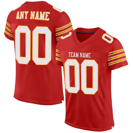 Custom Scarlet White-Gold Mesh Authentic Football Jersey - Main View
