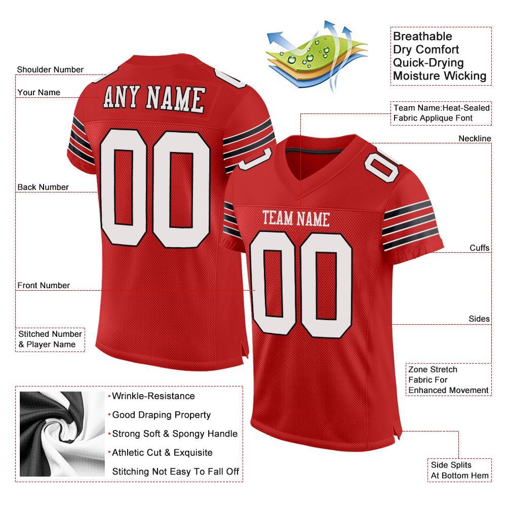 Custom Scarlet White-Black Mesh Authentic Football Jersey view 4