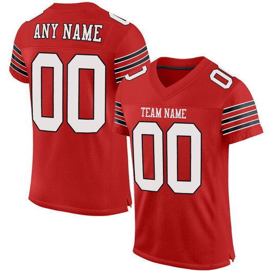 Custom Scarlet White-Black Mesh Authentic Football Jersey - Main View
