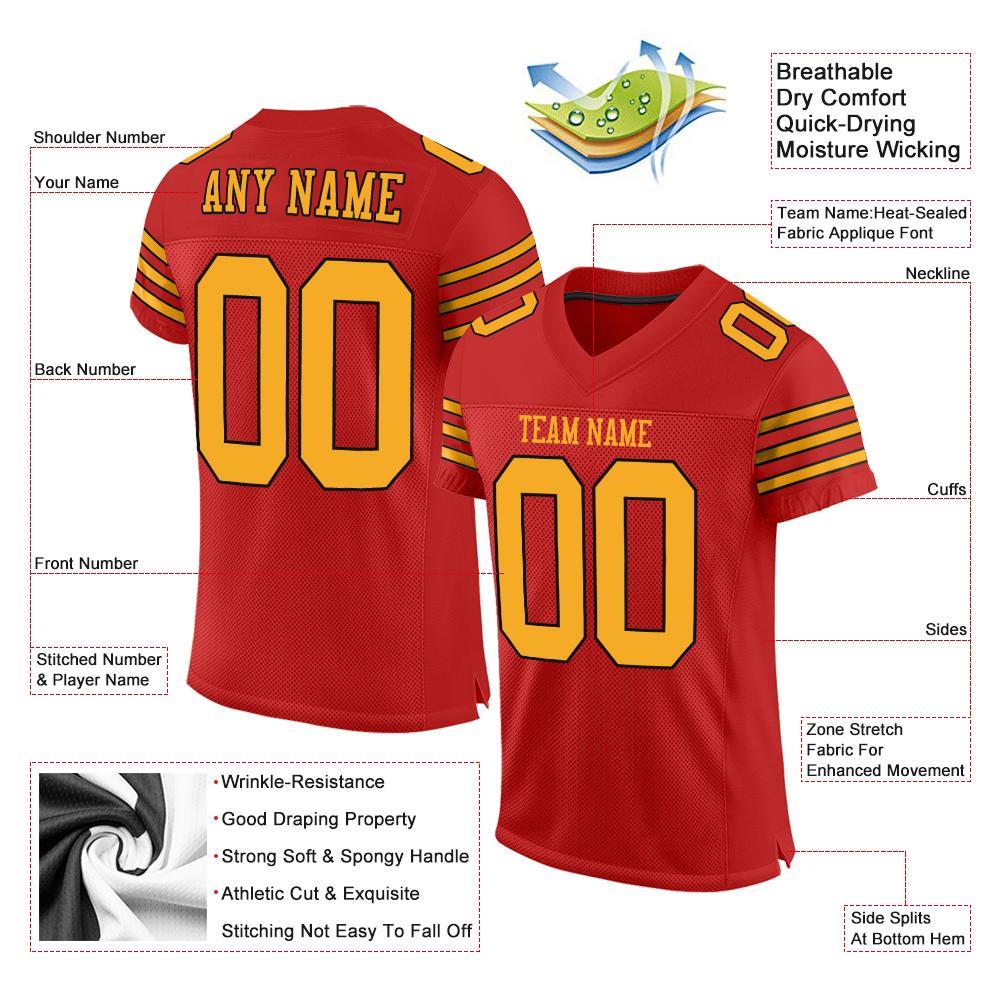 Custom Scarlet Gold-Black Mesh Authentic Football Jersey view 4