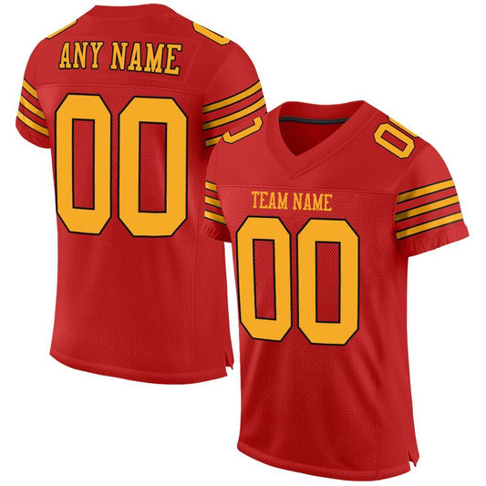 Custom Scarlet Gold-Black Mesh Authentic Football Jersey - Main View