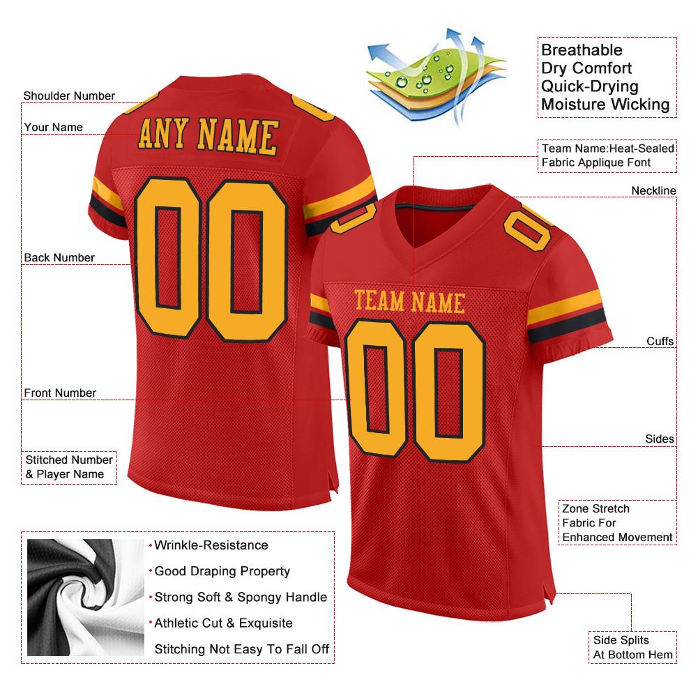 Custom Scarlet Gold-Black Mesh Authentic Football Jersey view 4