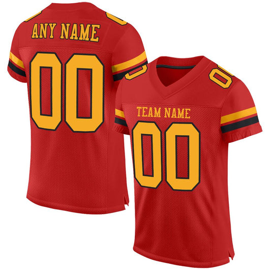 Custom Scarlet Gold-Black Mesh Authentic Football Jersey - Main View