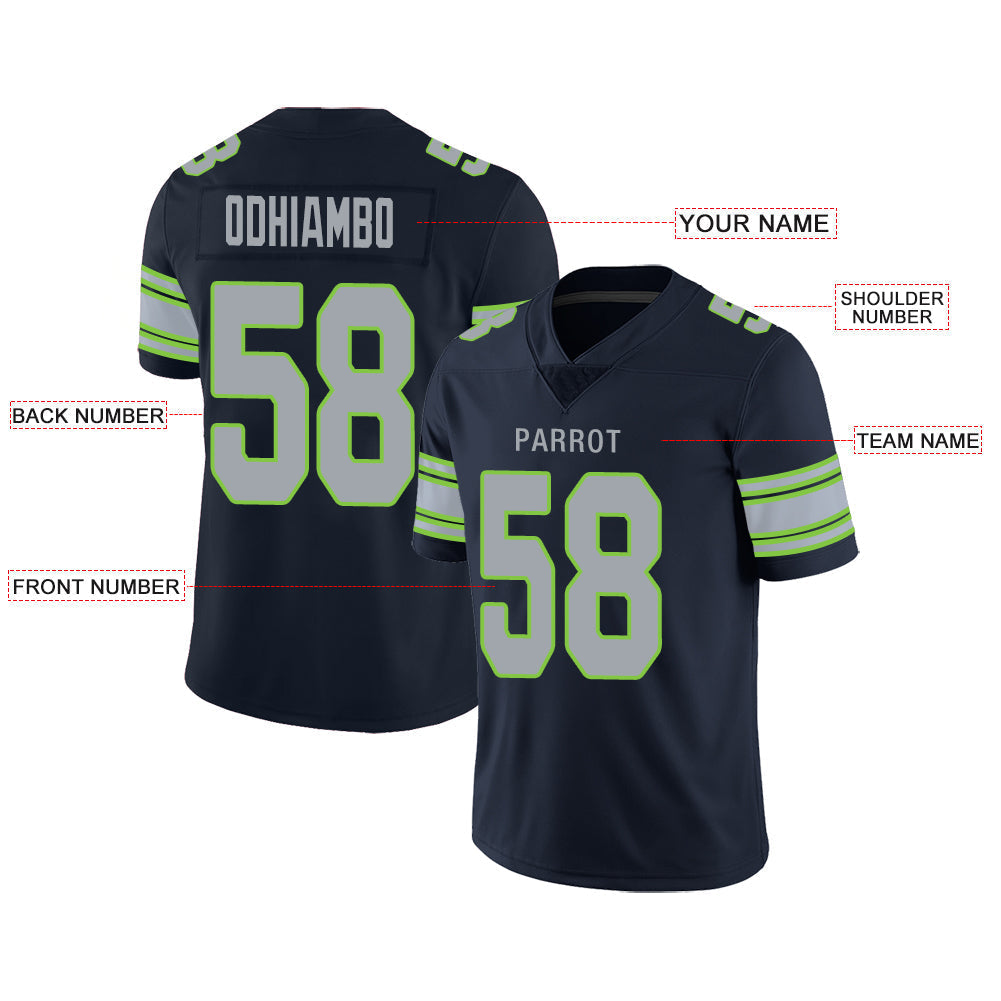 Custom S.Seahawks Stitched American Football Jerseys Personalize Birthday Gifts Navy Jersey view 2