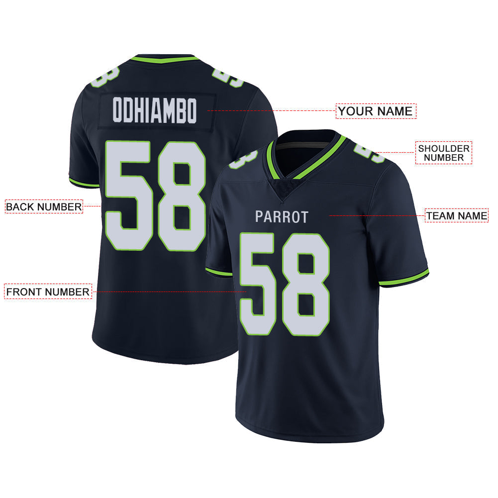 Custom S.Seahawks Stitched American Football Jerseys Personalize Birthday Gifts Navy Jersey view 2