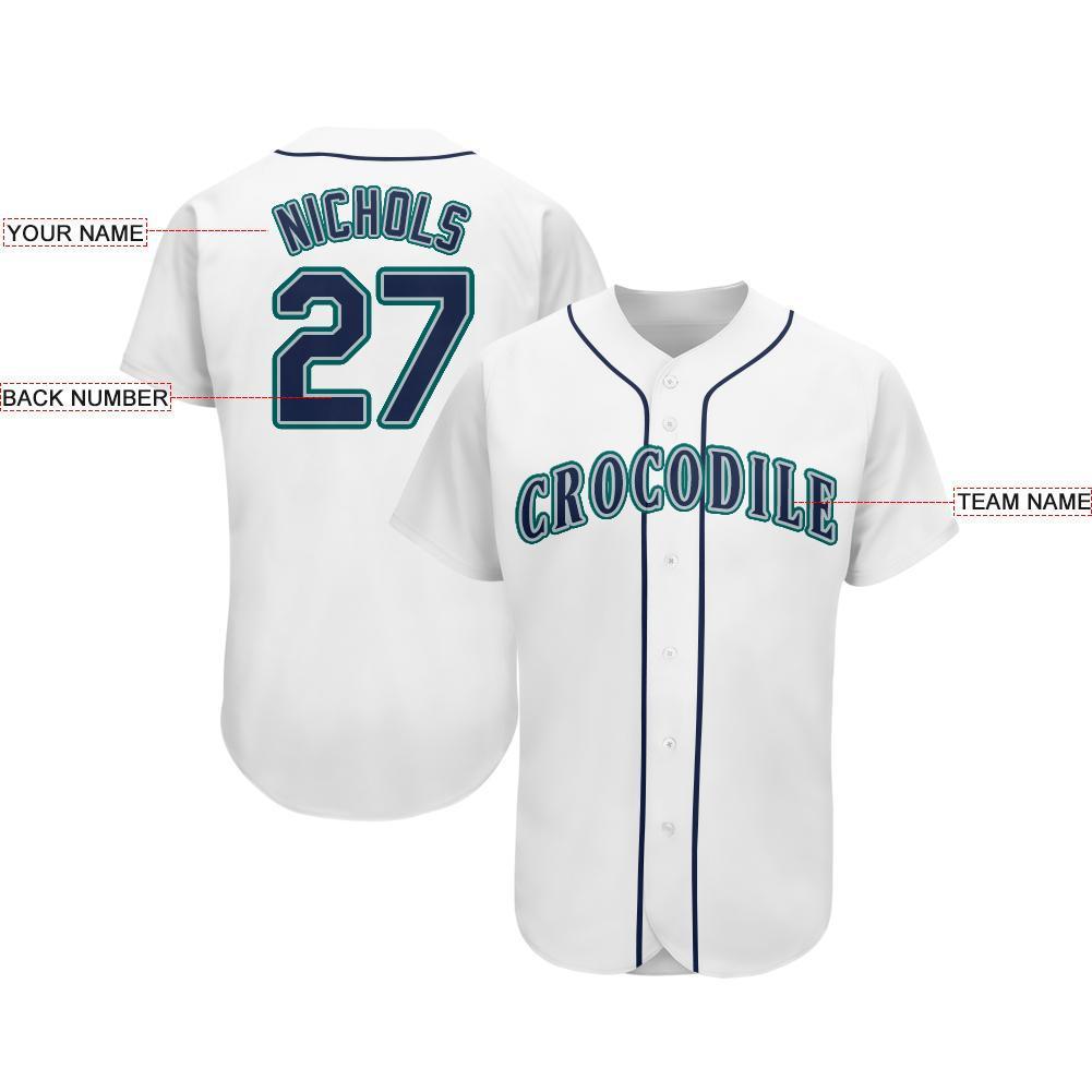 Custom White Navy-Teal Baseball Jersey view 3