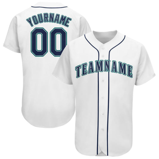 Custom White Navy-Teal Baseball Jersey - Main View