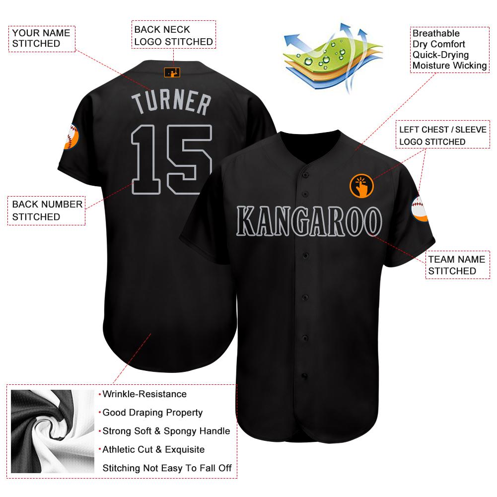 Custom Black Gray Baseball Jersey view 3