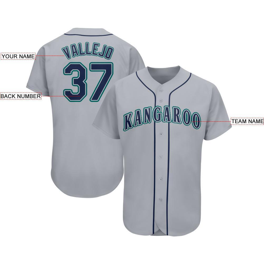 Custom Gray Navy-Teal Baseball Jersey view 3