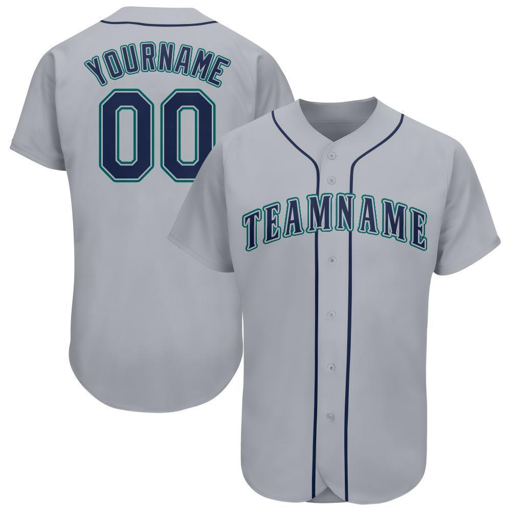 Custom Gray Navy-Teal Baseball Jersey - Main View