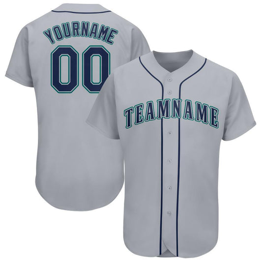 Custom Gray Navy-Teal Baseball Jersey - Main View