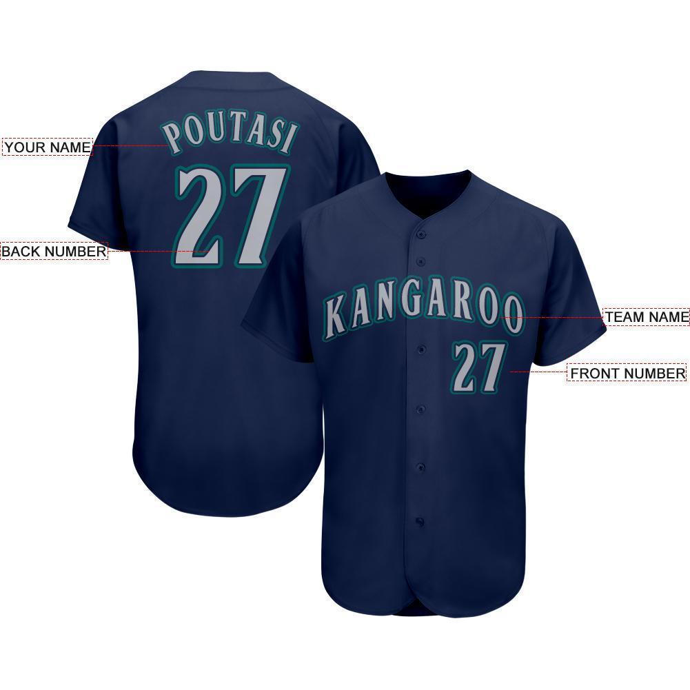 Custom Navy Gray-Teal Baseball Jersey view 3