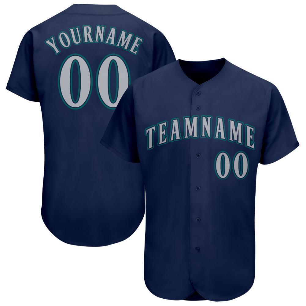 Custom Navy Gray-Teal Baseball Jersey - Main View