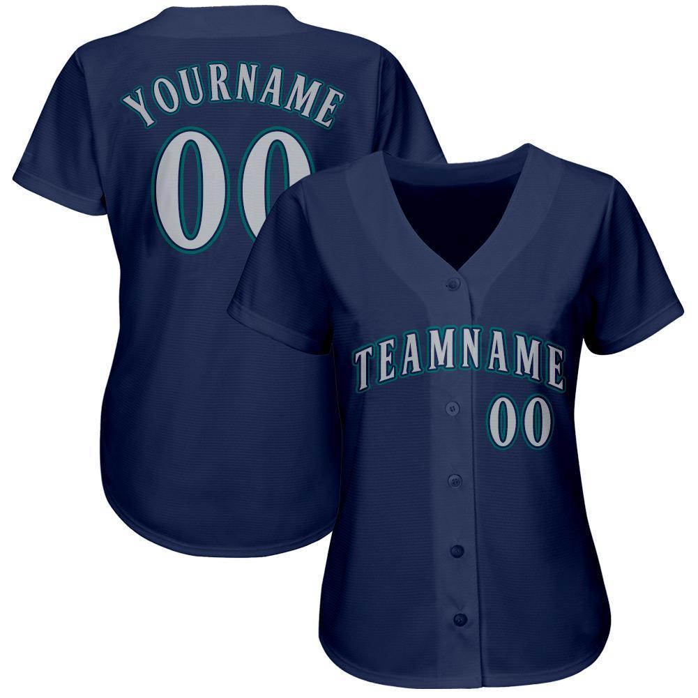 Custom Navy Gray-Teal Baseball Jersey view 2