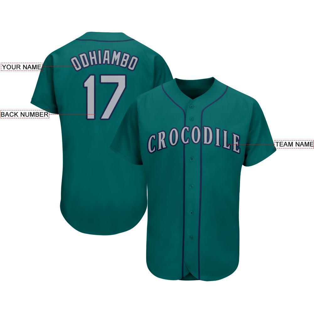 Custom Teal Gray-Navy Baseball Jersey view 4