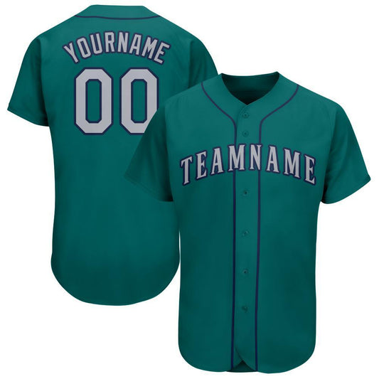 Custom Teal Gray-Navy Baseball Jersey - Main View