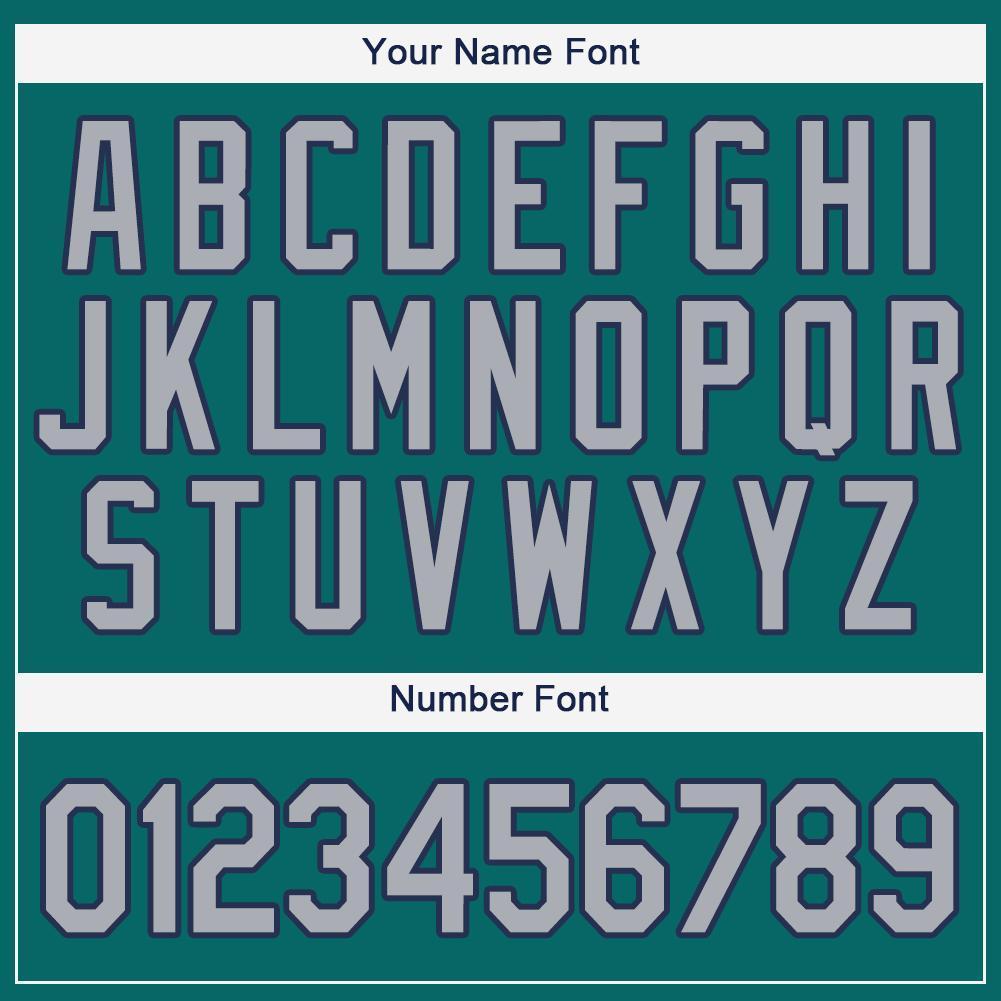 Custom Teal Gray-Navy Baseball Jersey view 5
